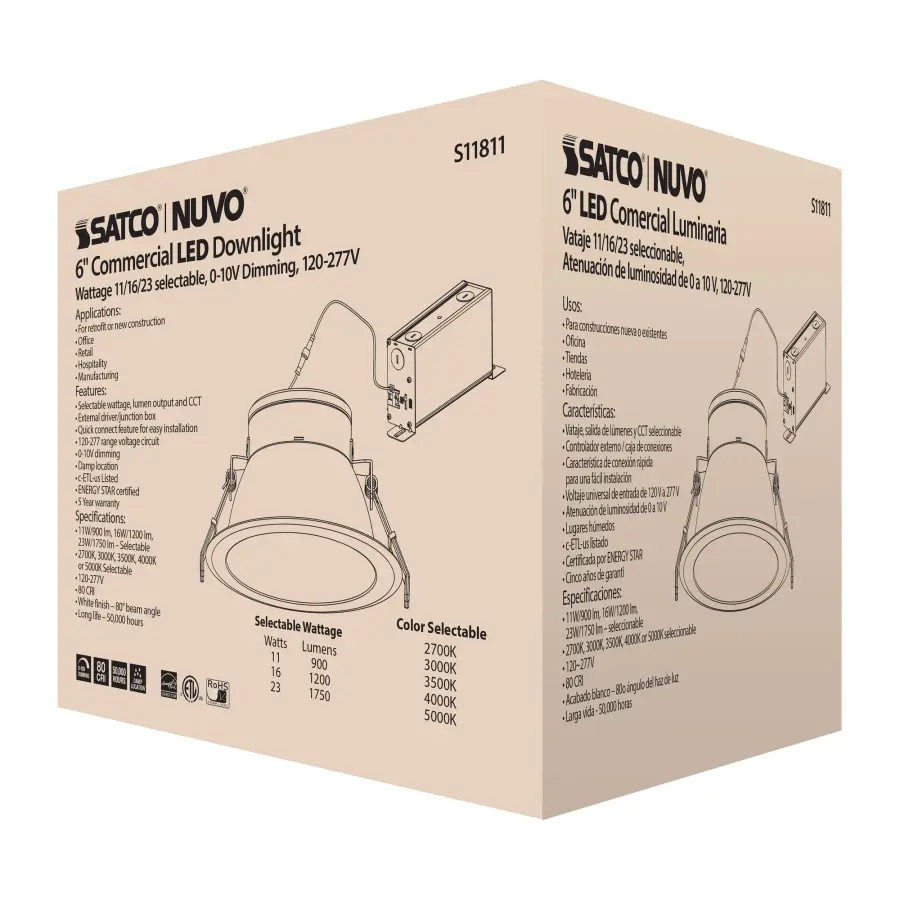 23 Watt Commercial LED Downlight - 6 in. - Color Adjustable - Lumen Adjustable - 120-277 volt - Image 15