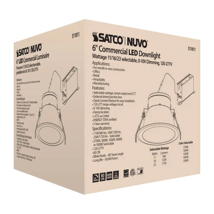 23 Watt Commercial LED Downlight - 6 in. - Color Adjustable - Lumen Adjustable - 120-277 volt - Image 16