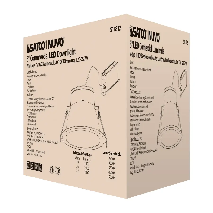 32 Watt Commercial LED Downlight - 8 in. - Color Adjustable - Lumen Adjustable - 120-277 volt - Image 6