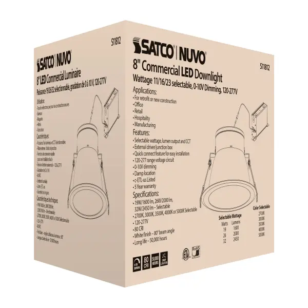 32 Watt Commercial LED Downlight - 8 in. - Color Adjustable - Lumen Adjustable - 120-277 volt - Image 7