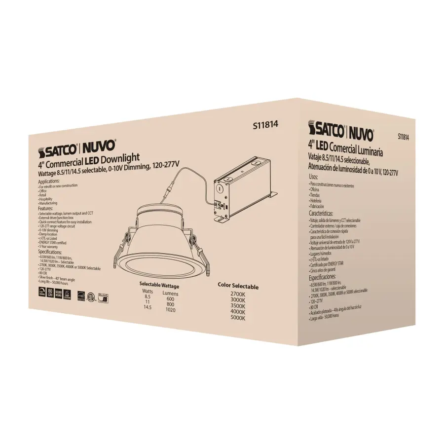 14.5 Watt Commercial LED Downlight - 4 in. - Color Adjustable - Lumen Adjustable - 120-277 volt - Image 7