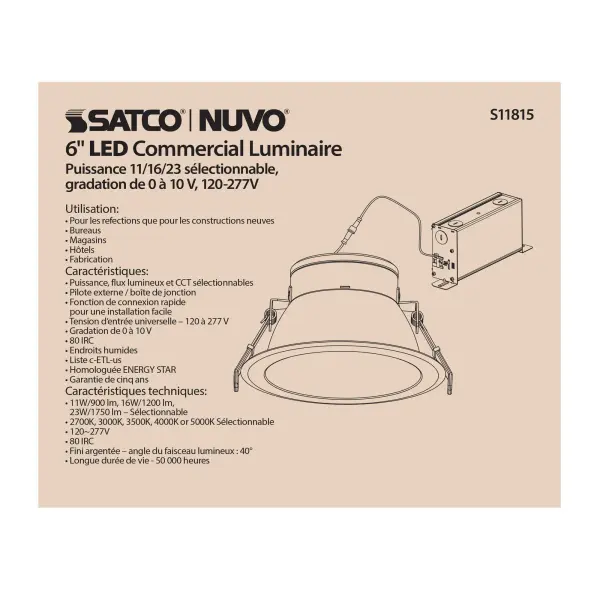 23 Watt Commercial LED Downlight - 6 in. - Color Adjustable - Lumen Adjustable - 120-277 volt - Image 11