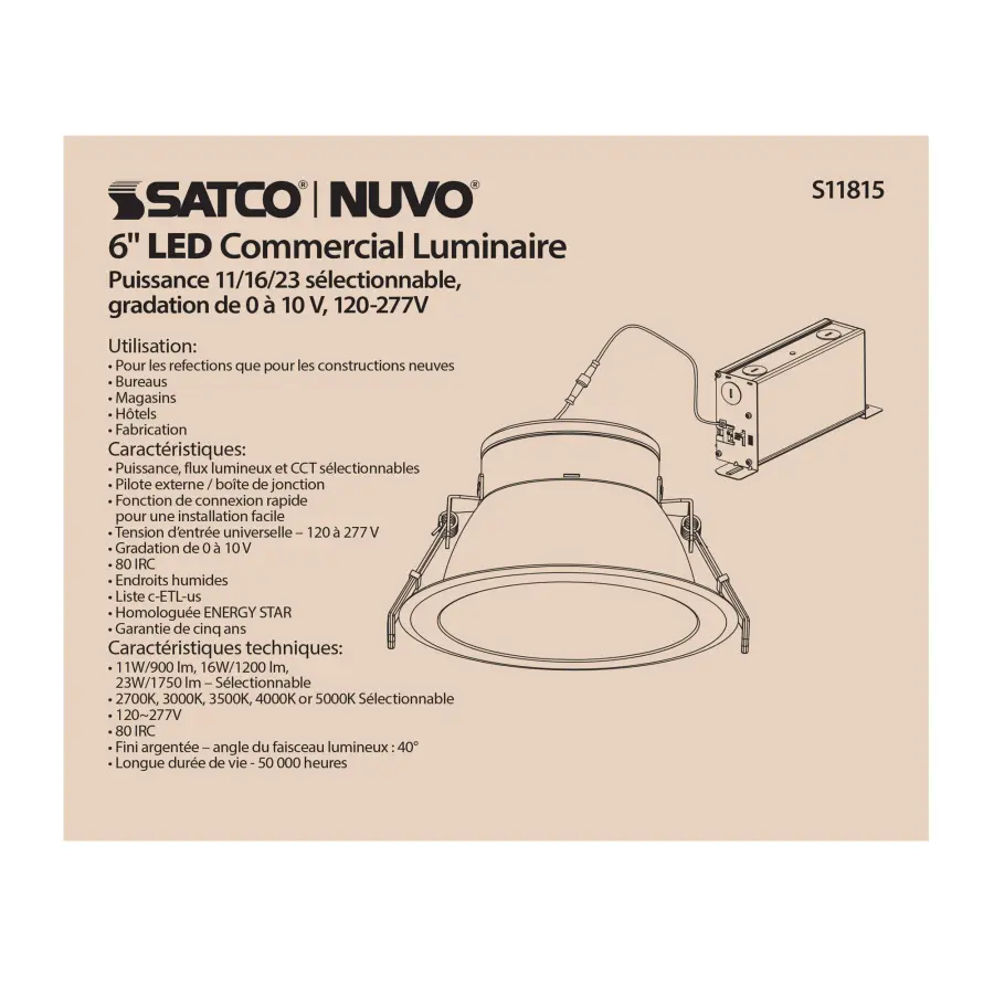 23 Watt Commercial LED Downlight - 6 in. - Color Adjustable - Lumen Adjustable - 120-277 volt - Image 11