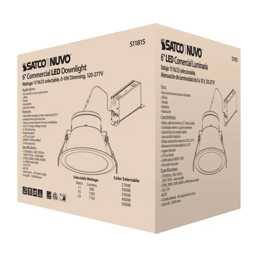 23 Watt Commercial LED Downlight - 6 in. - Color Adjustable - Lumen Adjustable - 120-277 volt - Image 12