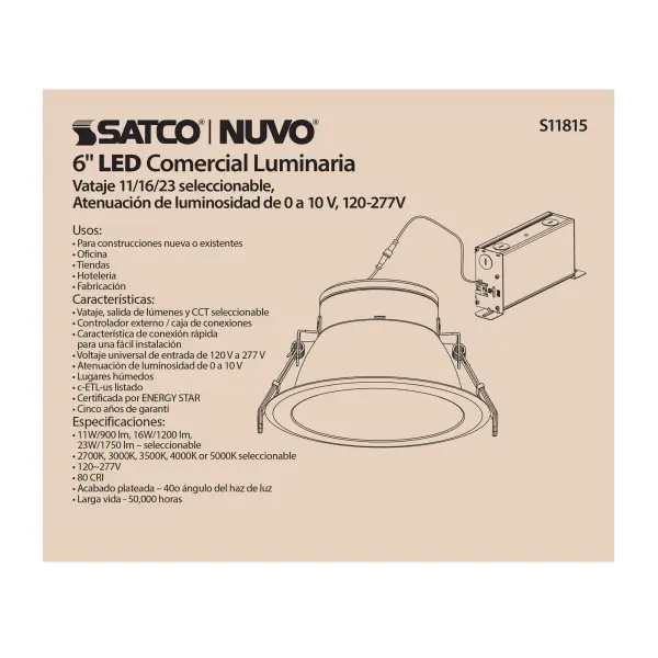 23 Watt Commercial LED Downlight - 6 in. - Color Adjustable - Lumen Adjustable - 120-277 volt - Image 10