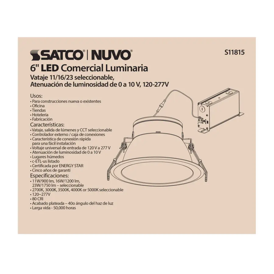 23 Watt Commercial LED Downlight - 6 in. - Color Adjustable - Lumen Adjustable - 120-277 volt - Image 10