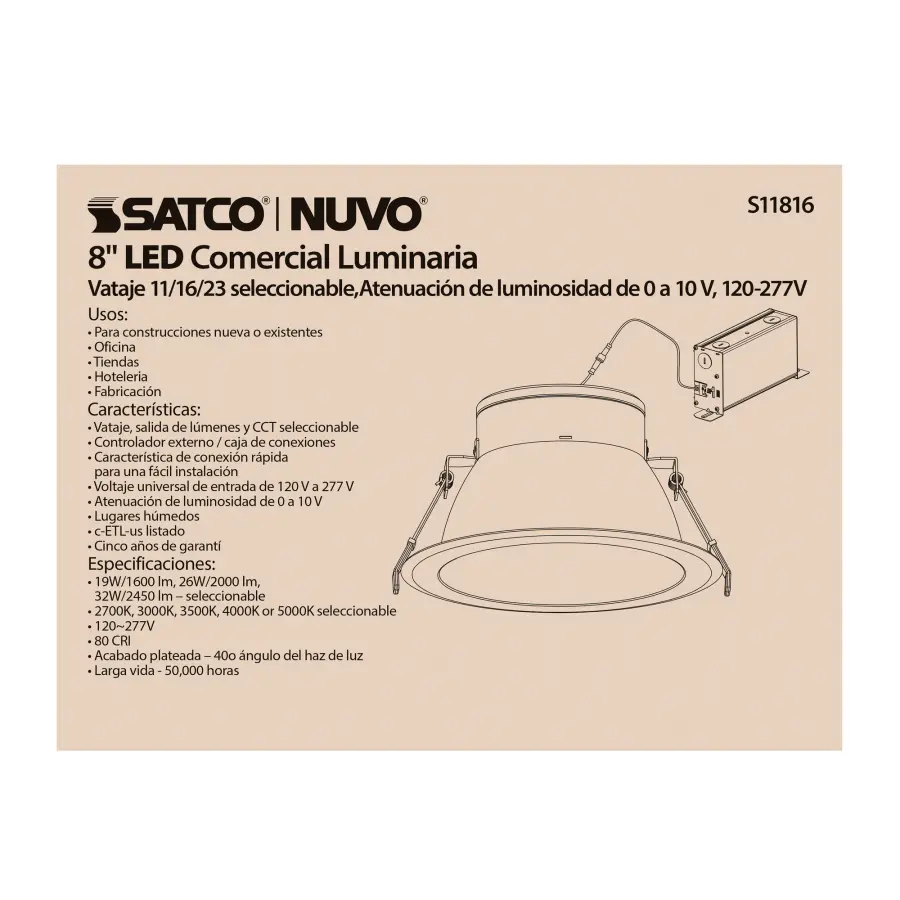 32 Watt Commercial LED Downlight - 8 in. - Color Adjustable - Lumen Adjustable - 120-277 volt - Image 5