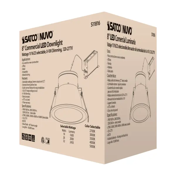 32 Watt Commercial LED Downlight - 8 in. - Color Adjustable - Lumen Adjustable - 120-277 volt - Image 7