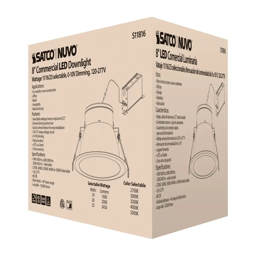 32 Watt Commercial LED Downlight - 8 in. - Color Adjustable - Lumen Adjustable - 120-277 volt - Image 7
