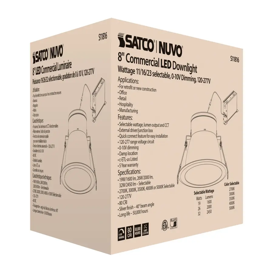 32 Watt Commercial LED Downlight - 8 in. - Color Adjustable - Lumen Adjustable - 120-277 volt - Image 8