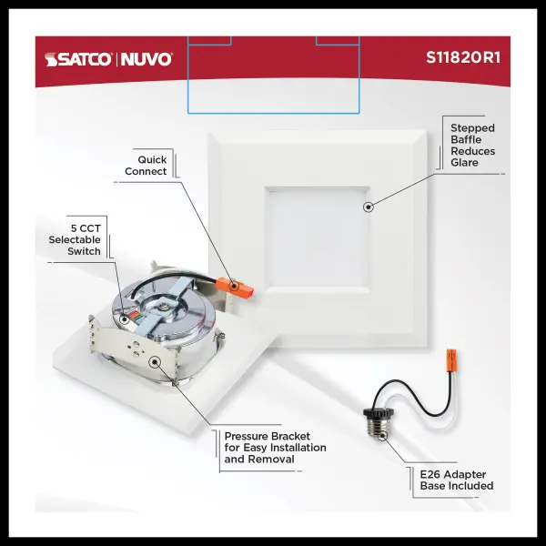 6.7 Watt LED Downlight Retrofit - 4 Inches - CCT Selectable - Square - White Finish - 120 Volt - Image 11