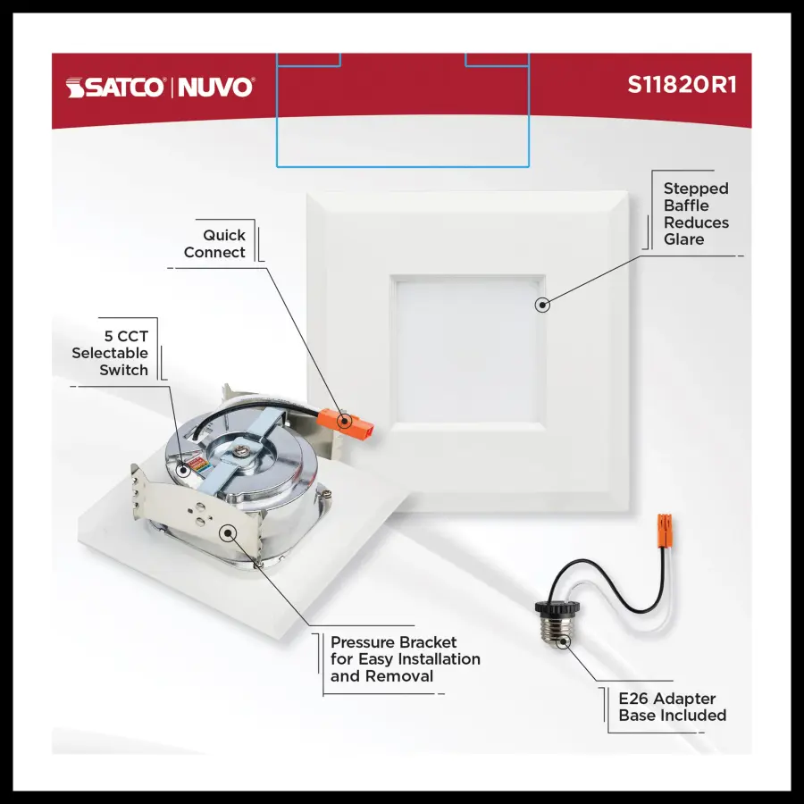 6.7 Watt LED Downlight Retrofit - 4 Inches - CCT Selectable - Square - White Finish - 120 Volt - Image 11