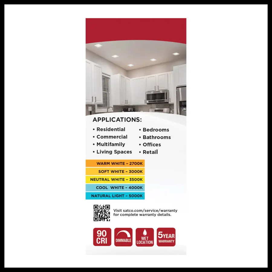 6.7 Watt LED Downlight Retrofit - 4 Inches - CCT Selectable - Square - White Finish - 120 Volt - Image 12