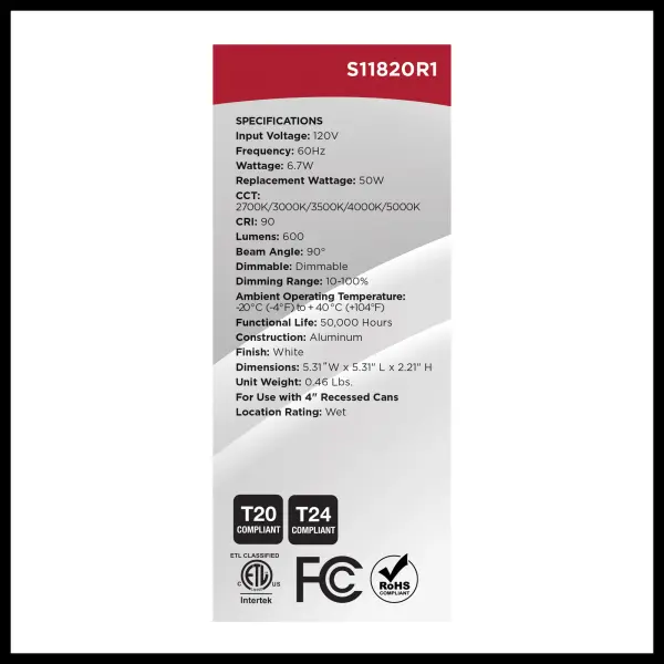 6.7 Watt LED Downlight Retrofit - 4 Inches - CCT Selectable - Square - White Finish - 120 Volt - Image 13
