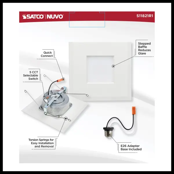 9 Watt LED Downlight Retrofit - 5-6 Inches - CCT Selectable - Square - White Finish - 120 Volt - Image 11