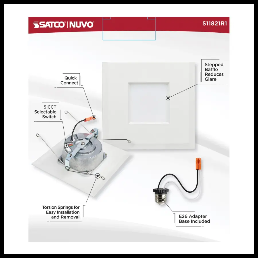 9 Watt LED Downlight Retrofit - 5-6 Inches - CCT Selectable - Square - White Finish - 120 Volt - Image 11