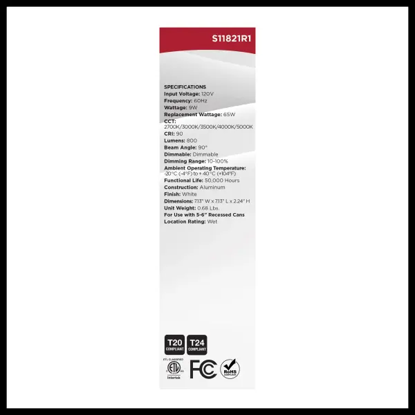9 Watt LED Downlight Retrofit - 5-6 Inches - CCT Selectable - Square - White Finish - 120 Volt - Image 13