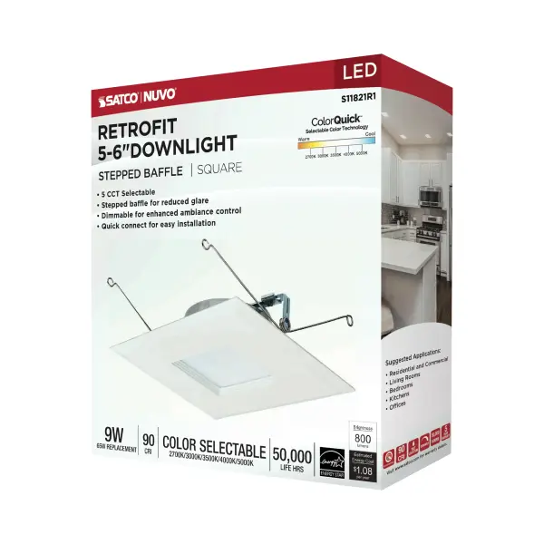 9 Watt LED Downlight Retrofit - 5-6 Inches - CCT Selectable - Square - White Finish - 120 Volt - Image 16