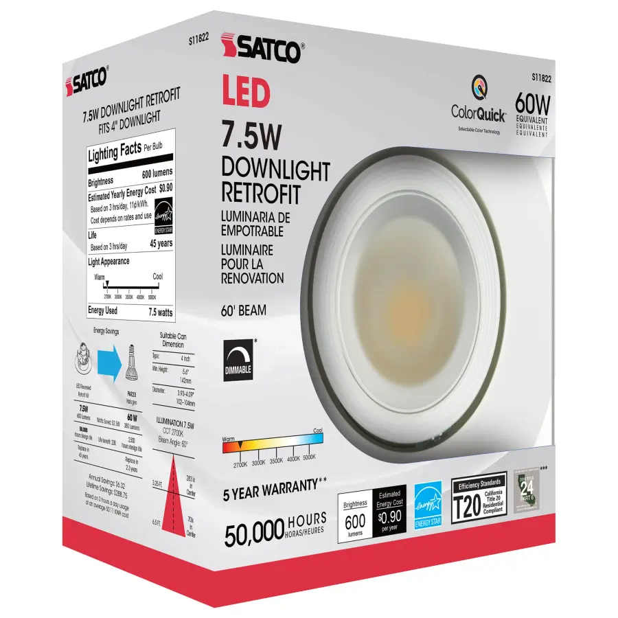 7.5 Watt LED Directional Retrofit Downlight - Gimbaled - 4 in. - Adjustable Color Temperature - 60 deg. Beam Angle - 120 Volt - Image 11
