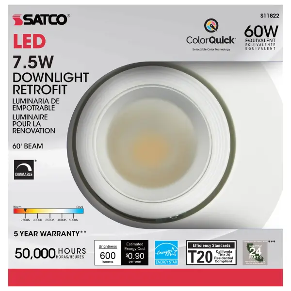 7.5 Watt LED Directional Retrofit Downlight - Gimbaled - 4 in. - Adjustable Color Temperature - 60 deg. Beam Angle - 120 Volt - Image 8