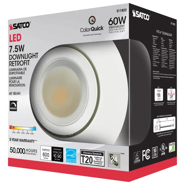 7.5 Watt LED Directional Retrofit Downlight - Gimbaled - 4 in. - Adjustable Color Temperature - 60 deg. Beam Angle - 120 Volt - Image 10