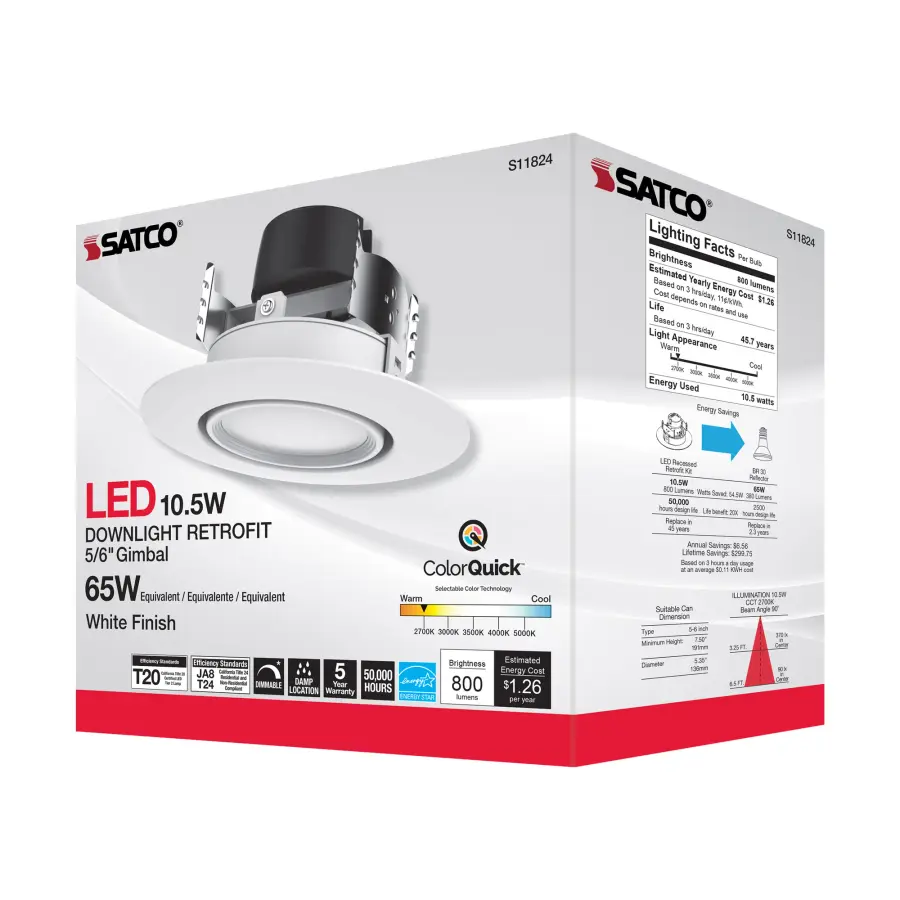 10.5 Watt LED Directional Retrofit Downlight - Gimbaled - 5-6 in. - Adjustable Color Temperature - 90 deg. Beam Angle - 120 Volt - Image 12