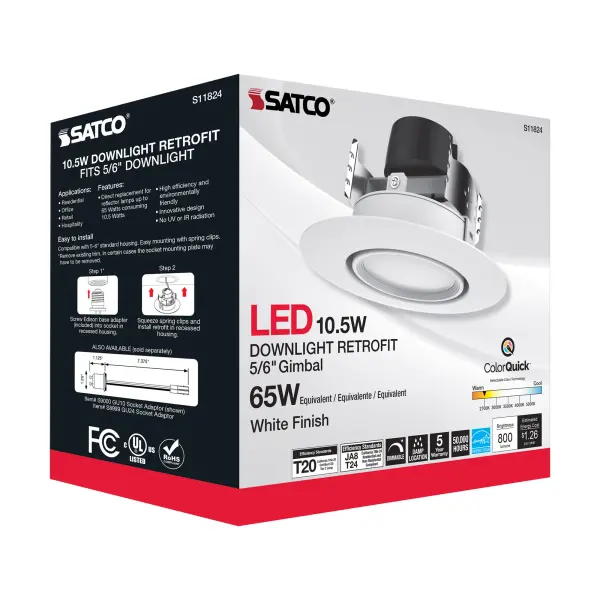 10.5 Watt LED Directional Retrofit Downlight - Gimbaled - 5-6 in. - Adjustable Color Temperature - 90 deg. Beam Angle - 120 Volt - Image 13