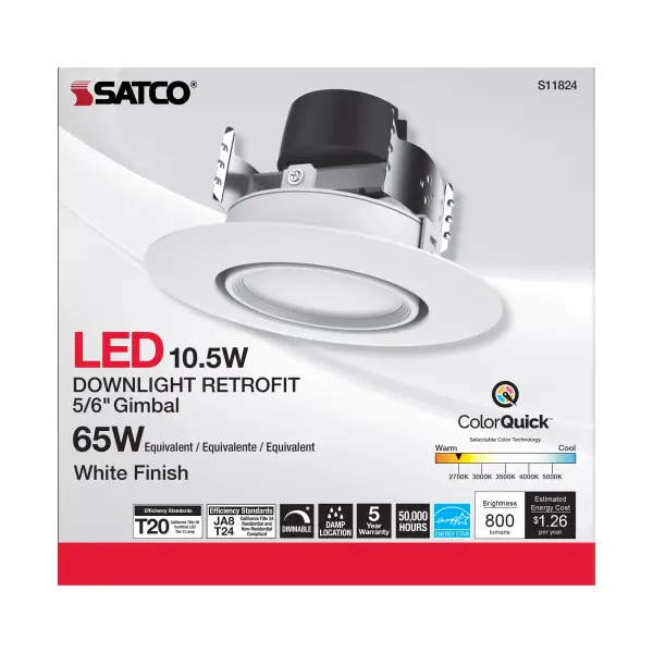10.5 Watt LED Directional Retrofit Downlight - Gimbaled - 5-6 in. - Adjustable Color Temperature - 90 deg. Beam Angle - 120 Volt - Image 8