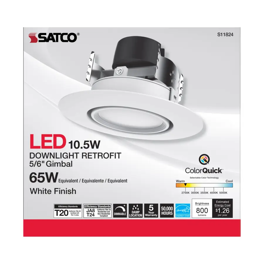 10.5 Watt LED Directional Retrofit Downlight - Gimbaled - 5-6 in. - Adjustable Color Temperature - 90 deg. Beam Angle - 120 Volt - Image 8
