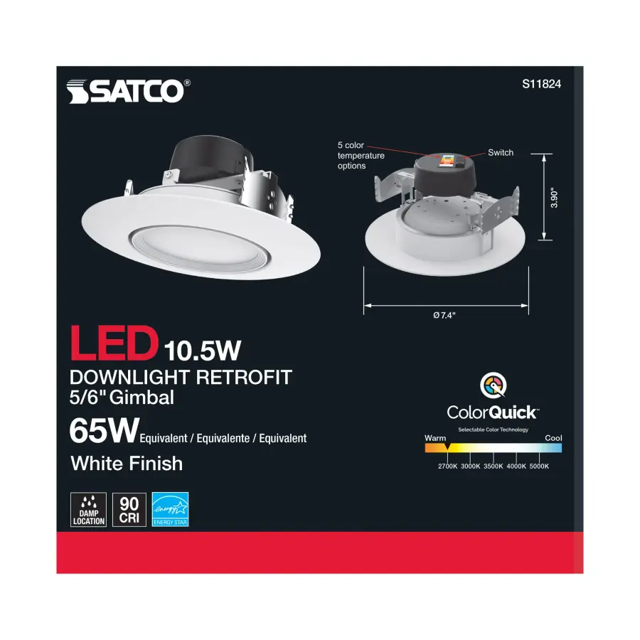 10.5 Watt LED Directional Retrofit Downlight - Gimbaled - 5-6 in. - Adjustable Color Temperature - 90 deg. Beam Angle - 120 Volt - Image 9
