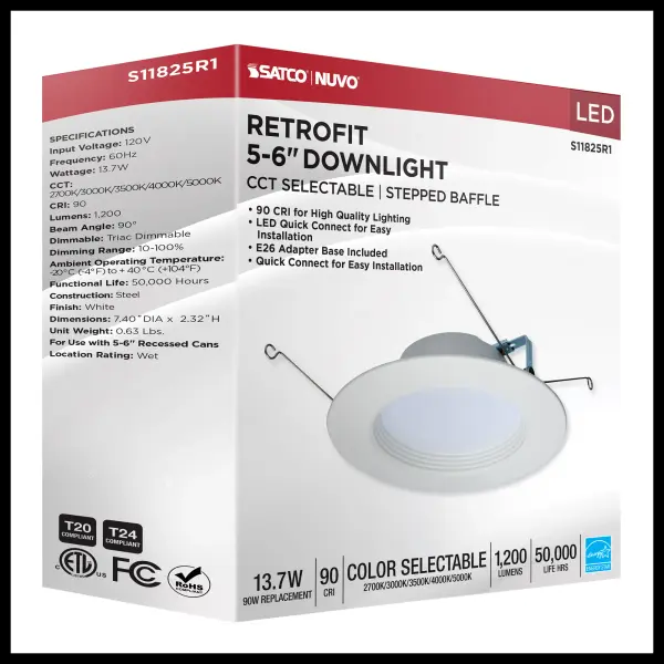 13.7 Watt LED Downlight Retrofit - 5-6 Inches - CCT Selectable - Round - White Finish - 120 Volt - Image 12