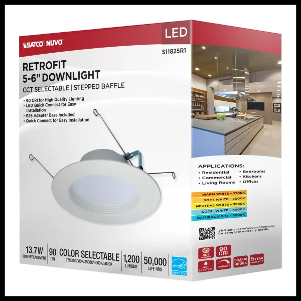 13.7 Watt LED Downlight Retrofit - 5-6 Inches - CCT Selectable - Round - White Finish - 120 Volt - Image 13