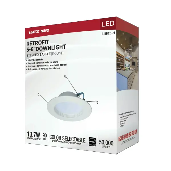 13.7 Watt LED Downlight Retrofit - 5-6 Inches - CCT Selectable - Round - White Finish - 120 Volt - Image 14