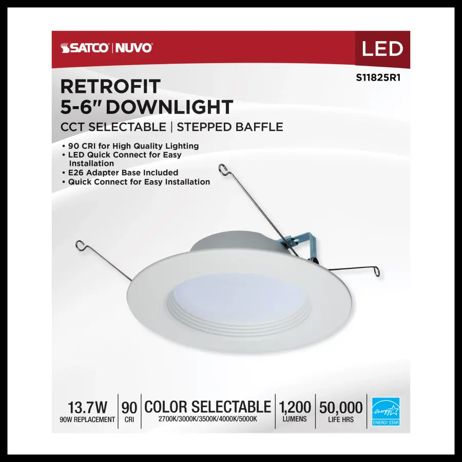 13.7 Watt LED Downlight Retrofit - 5-6 Inches - CCT Selectable - Round - White Finish - 120 Volt - Image 8