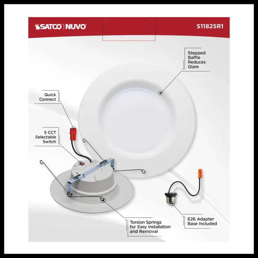 13.7 Watt LED Downlight Retrofit - 5-6 Inches - CCT Selectable - Round - White Finish - 120 Volt - Image 9