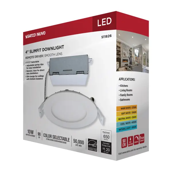 10 Watt - LED Direct Wire Downlight - Edge-lit - 4 inch - CCT Selectable - 120 volt - Dimmable - Round - Remote Driver - Image 13