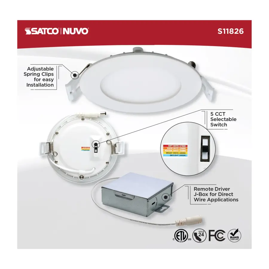 10 Watt - LED Direct Wire Downlight - Edge-lit - 4 inch - CCT Selectable - 120 volt - Dimmable - Round - Remote Driver - Image 10