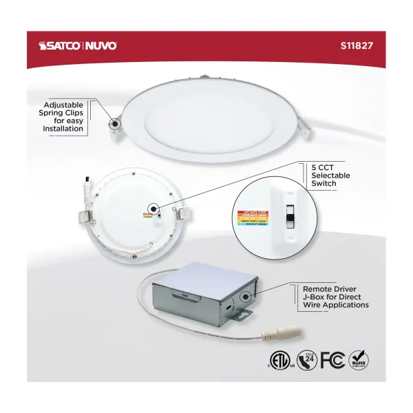 12 Watt - LED Direct Wire Downlight - Edge-lit - 6 inch - CCT Selectable - 120 volt - Dimmable - Round - Remote Driver - Image 10