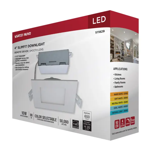 10 Watt - LED Direct Wire Downlight - Edge-lit - 4 inch - CCT Selectable - 120 volt - Dimmable - Square - Remote Driver - Image 13