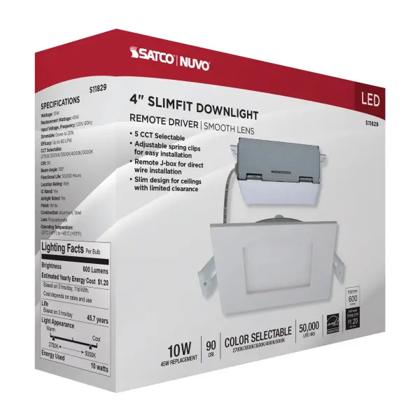 10 Watt - LED Direct Wire Downlight - Edge-lit - 4 inch - CCT Selectable - 120 volt - Dimmable - Square - Remote Driver - Image 14