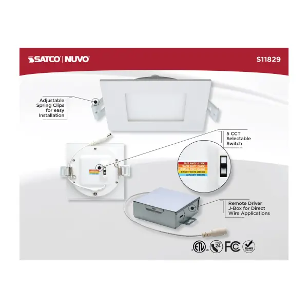 10 Watt - LED Direct Wire Downlight - Edge-lit - 4 inch - CCT Selectable - 120 volt - Dimmable - Square - Remote Driver - Image 10
