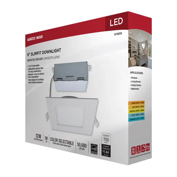 12 Watt - LED Direct Wire Downlight - Edge-lit - 6 inch - CCT Selectable - 120 volt - Dimmable - Square - Remote Driver - Image 13