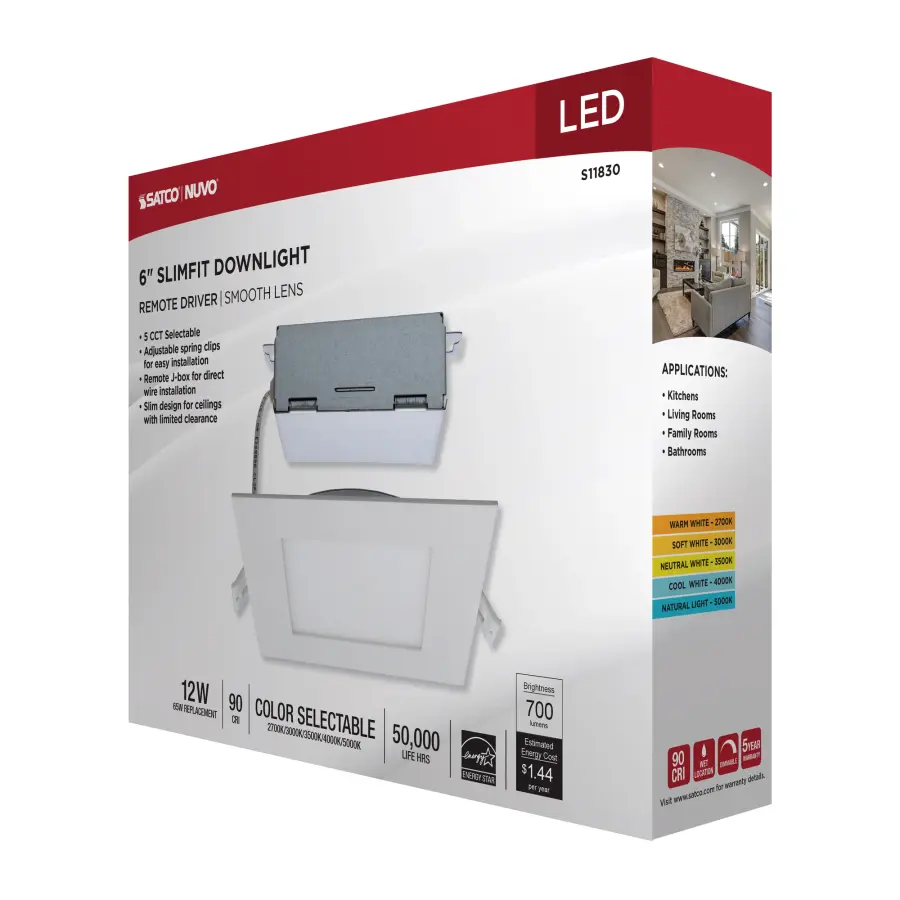 12 Watt - LED Direct Wire Downlight - Edge-lit - 6 inch - CCT Selectable - 120 volt - Dimmable - Square - Remote Driver - Image 13