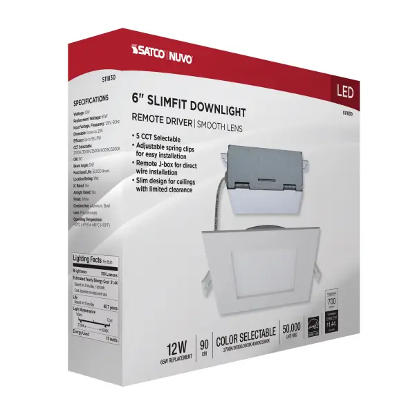 12 Watt - LED Direct Wire Downlight - Edge-lit - 6 inch - CCT Selectable - 120 volt - Dimmable - Square - Remote Driver - Image 14