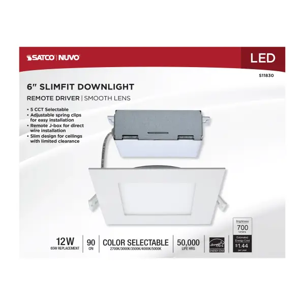 12 Watt - LED Direct Wire Downlight - Edge-lit - 6 inch - CCT Selectable - 120 volt - Dimmable - Square - Remote Driver - Image 9