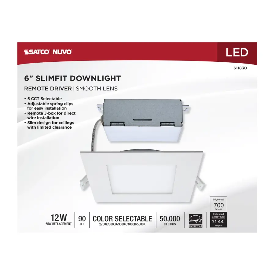 12 Watt - LED Direct Wire Downlight - Edge-lit - 6 inch - CCT Selectable - 120 volt - Dimmable - Square - Remote Driver - Image 9