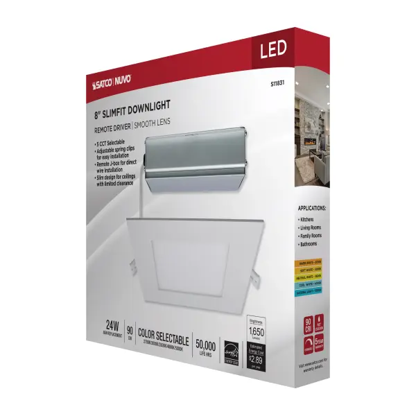 24 Watt - LED Direct Wire Downlight - Edge-lit - 8 inch - CCT Selectable - 120 volt - Dimmable - Square - Remote Driver - Image 13