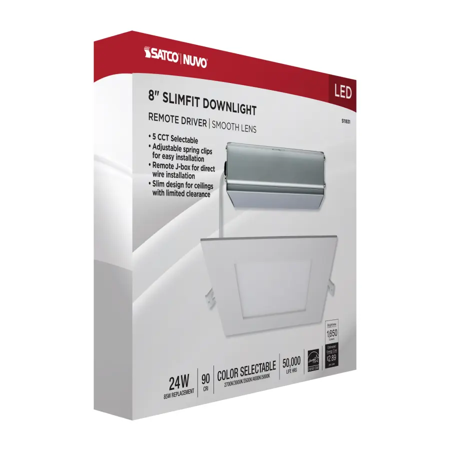 24 Watt - LED Direct Wire Downlight - Edge-lit - 8 inch - CCT Selectable - 120 volt - Dimmable - Square - Remote Driver - Image 14