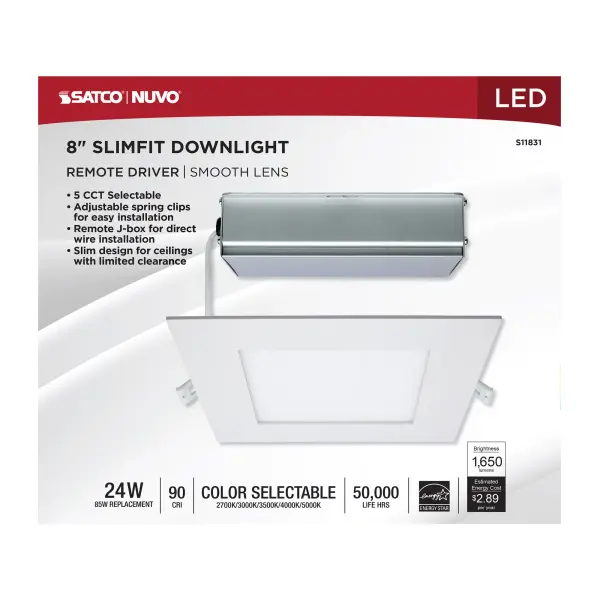 24 Watt - LED Direct Wire Downlight - Edge-lit - 8 inch - CCT Selectable - 120 volt - Dimmable - Square - Remote Driver - Image 9