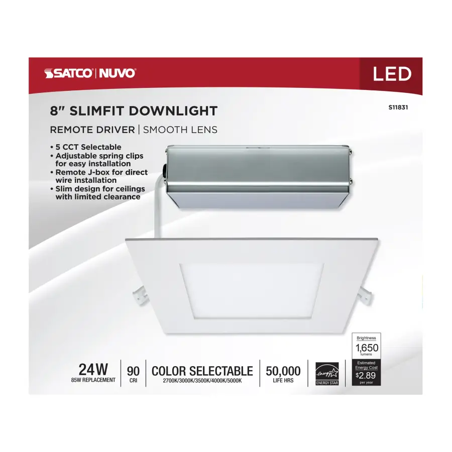 24 Watt - LED Direct Wire Downlight - Edge-lit - 8 inch - CCT Selectable - 120 volt - Dimmable - Square - Remote Driver - Image 9